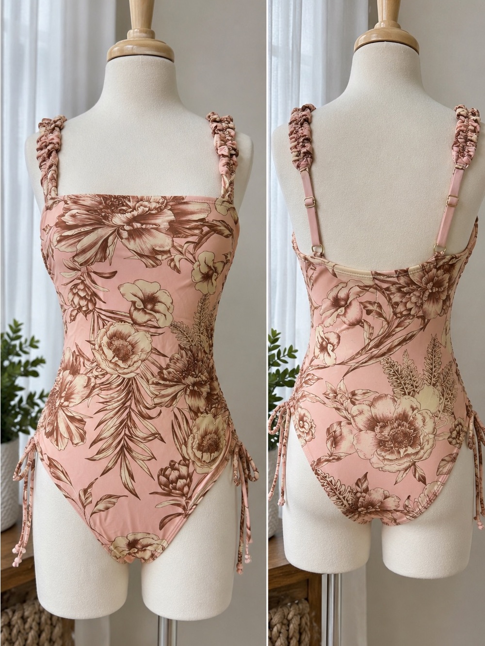 Agua Bendita For Target Floral Ruched One Piece Swimsuit Women’s XS Pink Padded